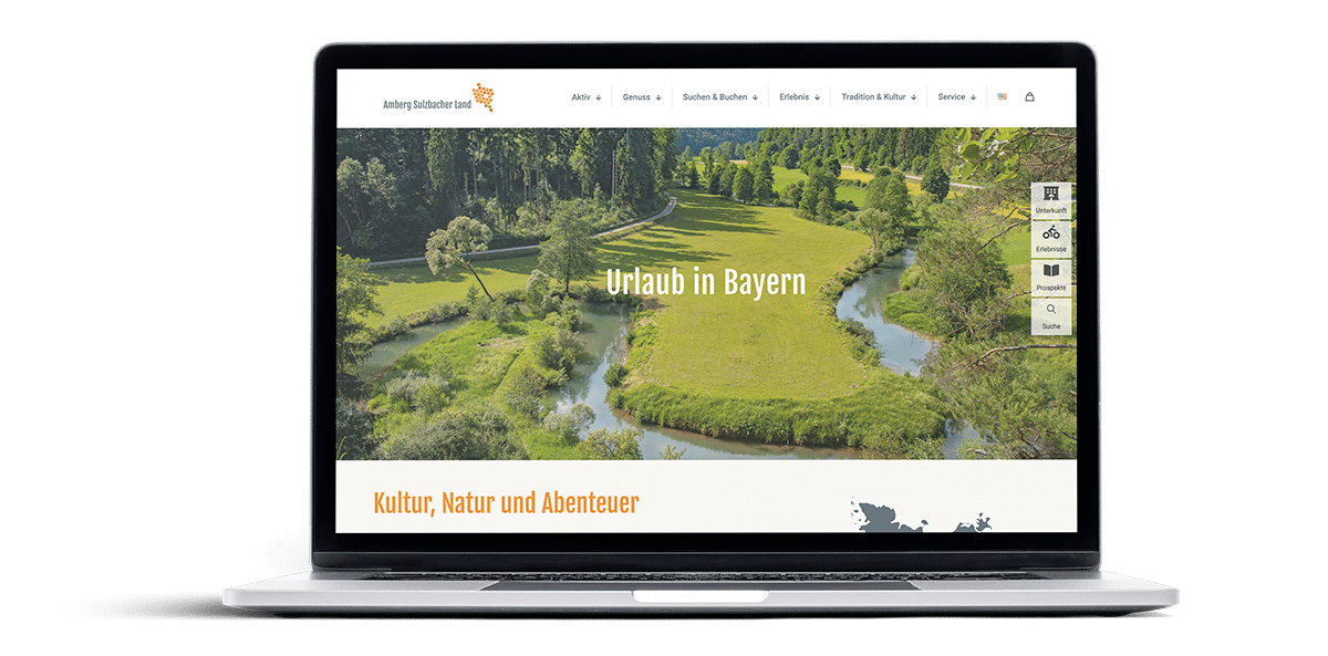 Webdesign für das Amberg Sulzbacher Land - Responsive Startseite auf einem Laptop