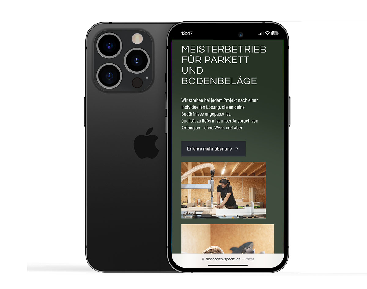 Webdesign für Handwerker von der STILAGENT Werbeagentur aus Amberg - Parkett & Bodenbeläge Specht aus Vilseck Responsive iPhone