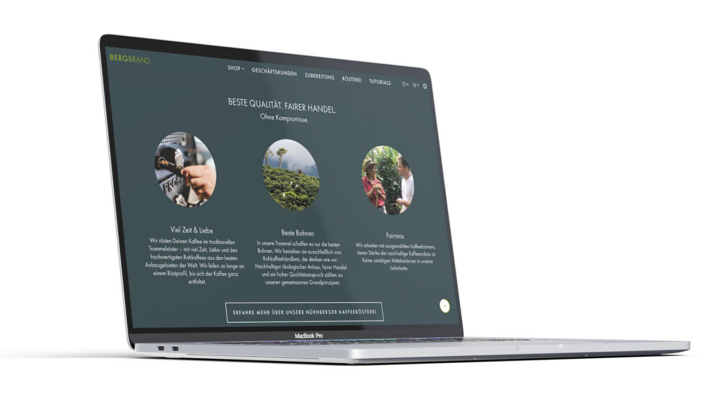 Webseite der Rösterei Bergbrand auf eine Macbook - Responsive webdesign
